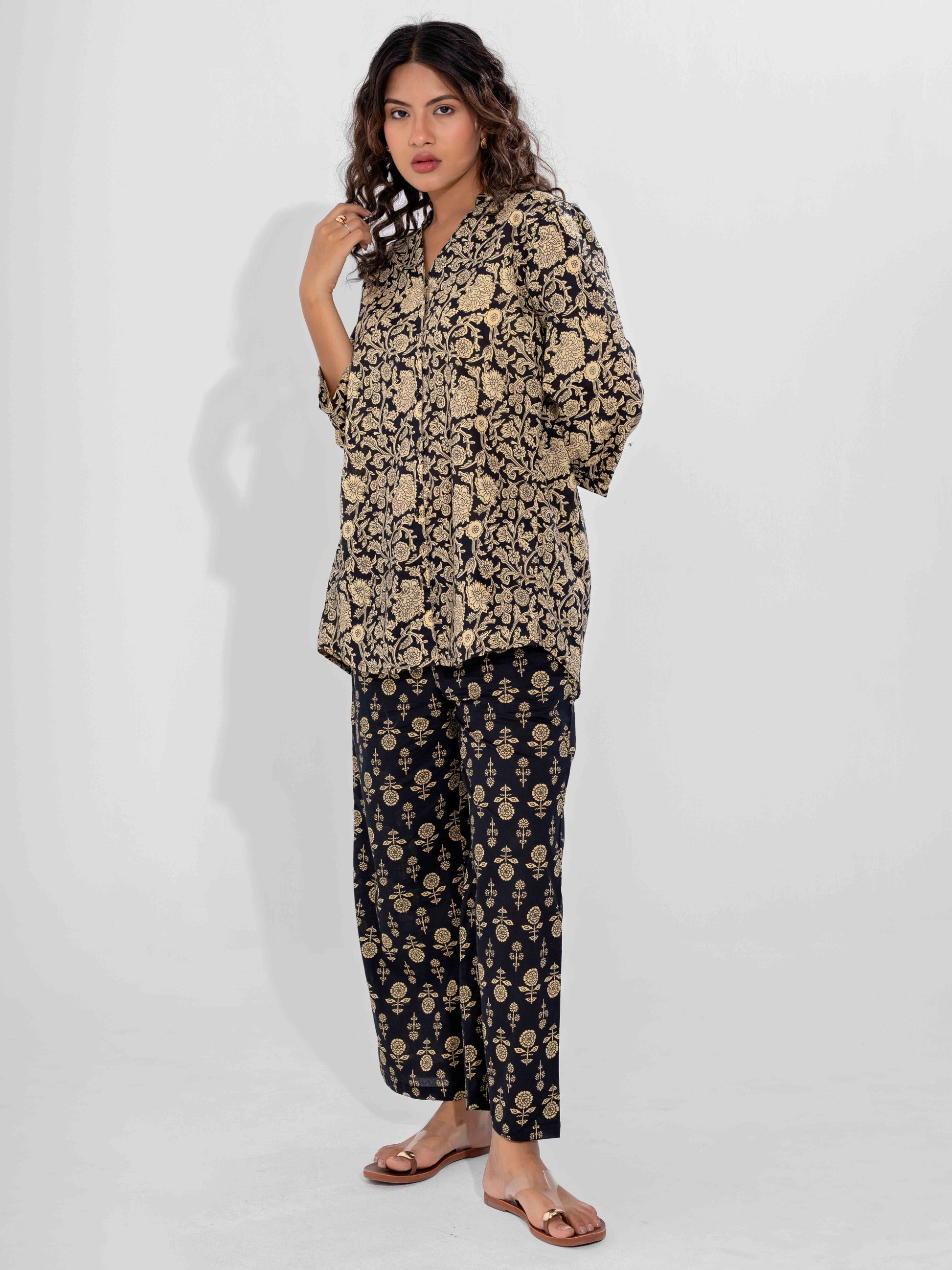 Black Inayat Pure Cotton Back Pleated Co-ord Set