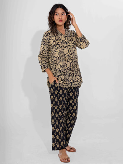 Black Inayat Pure Cotton Back Pleated Co-ord Set