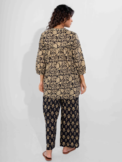 Black Inayat Pure Cotton Back Pleated Co-ord Set