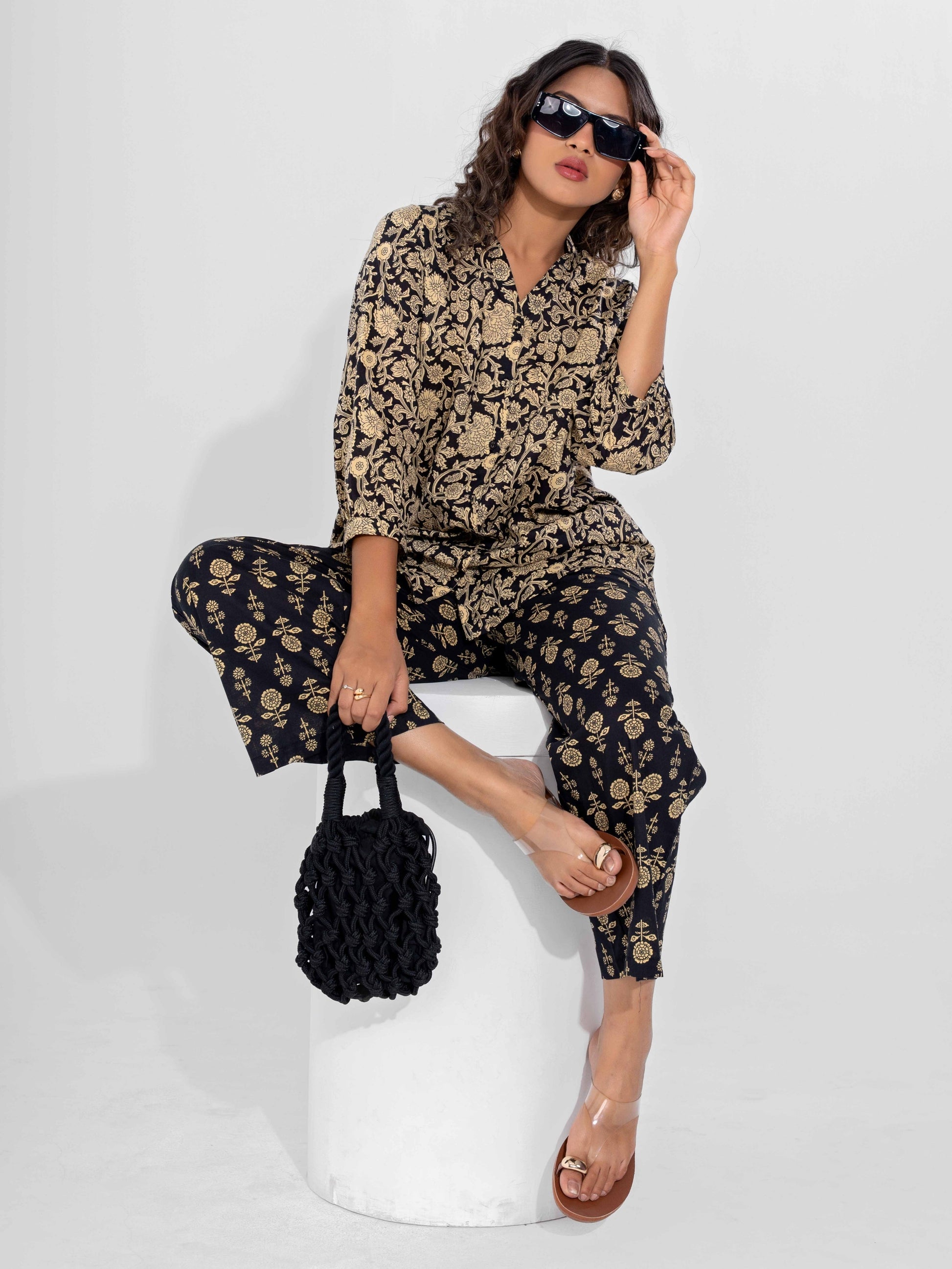 Black Inayat Pure Cotton Back Pleated Co-ord Set