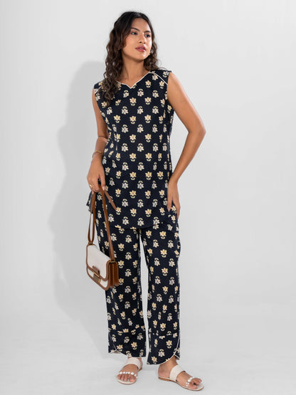 Black Butter Pure Cotton Sleeveless Co-ord Set