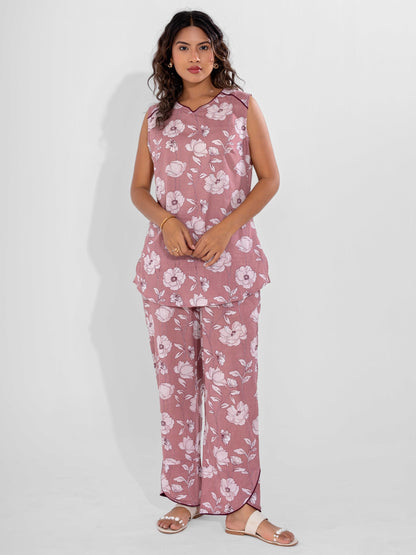 Dusty Rose Pure Cotton Sleeveless Co-Ord Set