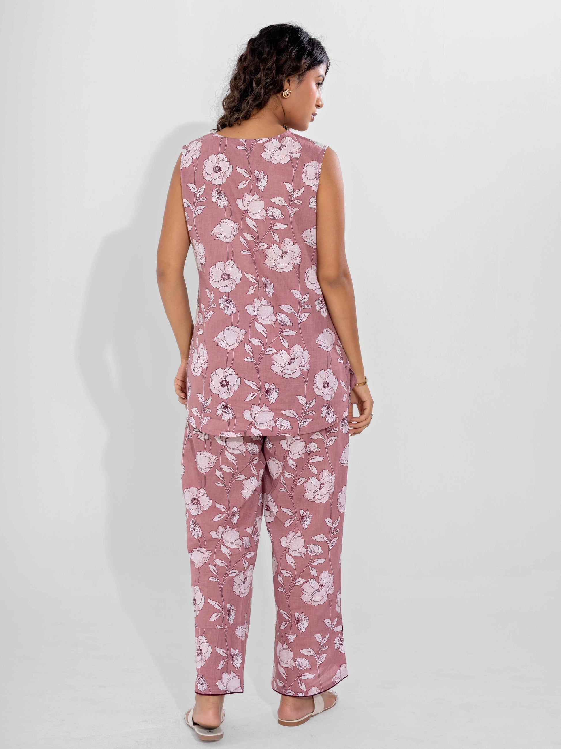 Dusty Rose Pure Cotton Sleeveless Co-Ord Set