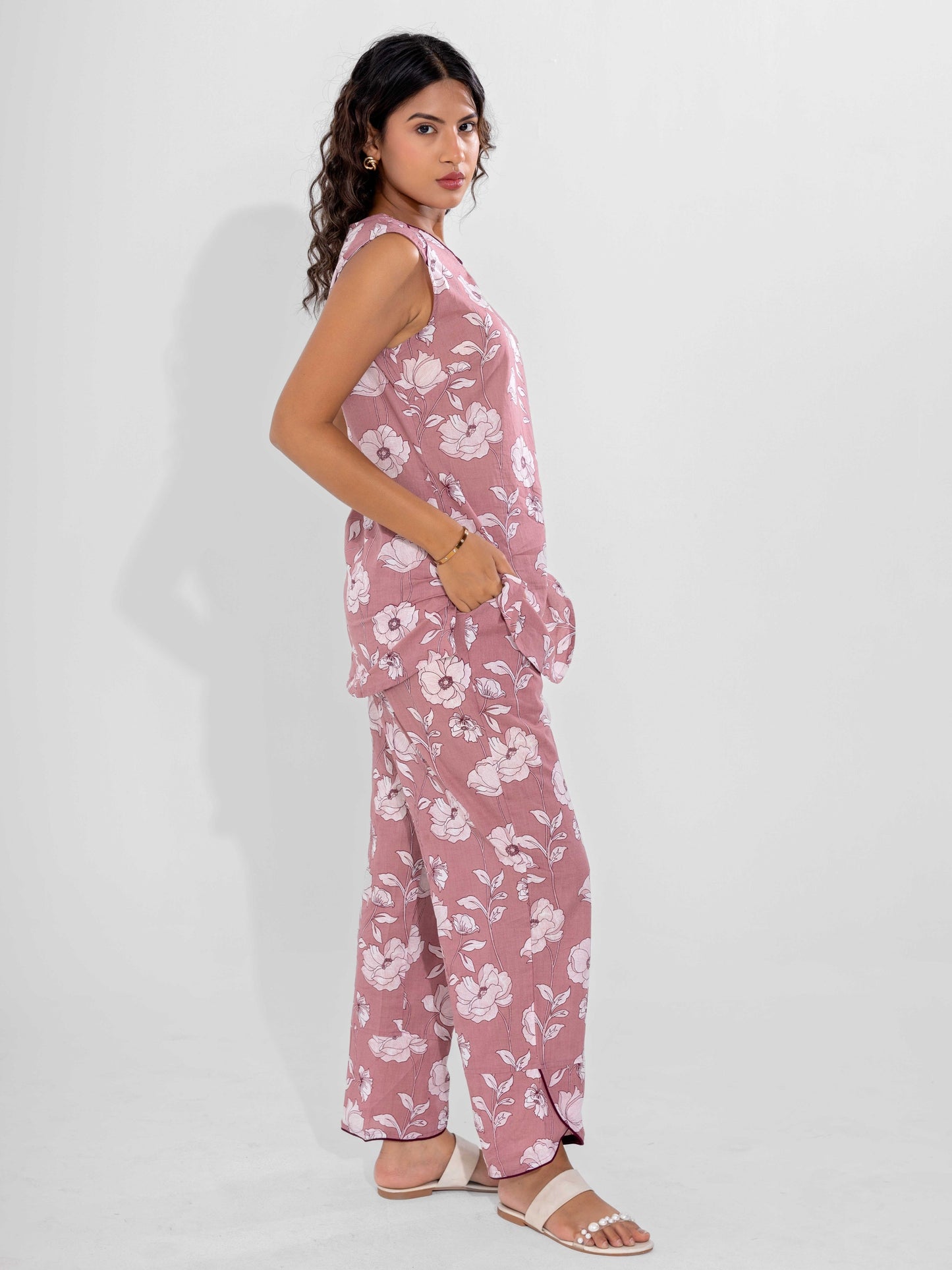 Dusty Rose Pure Cotton Sleeveless Co-Ord Set