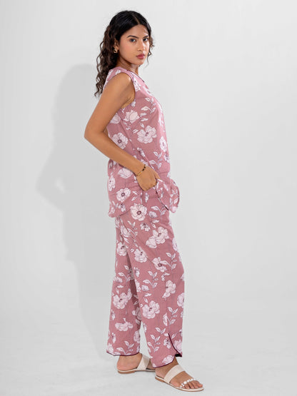 Dusty Rose Pure Cotton Sleeveless Co-Ord Set