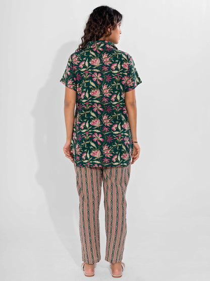 Green Delight Pure Cotton Short Sleeves Collar Co-Ord Set