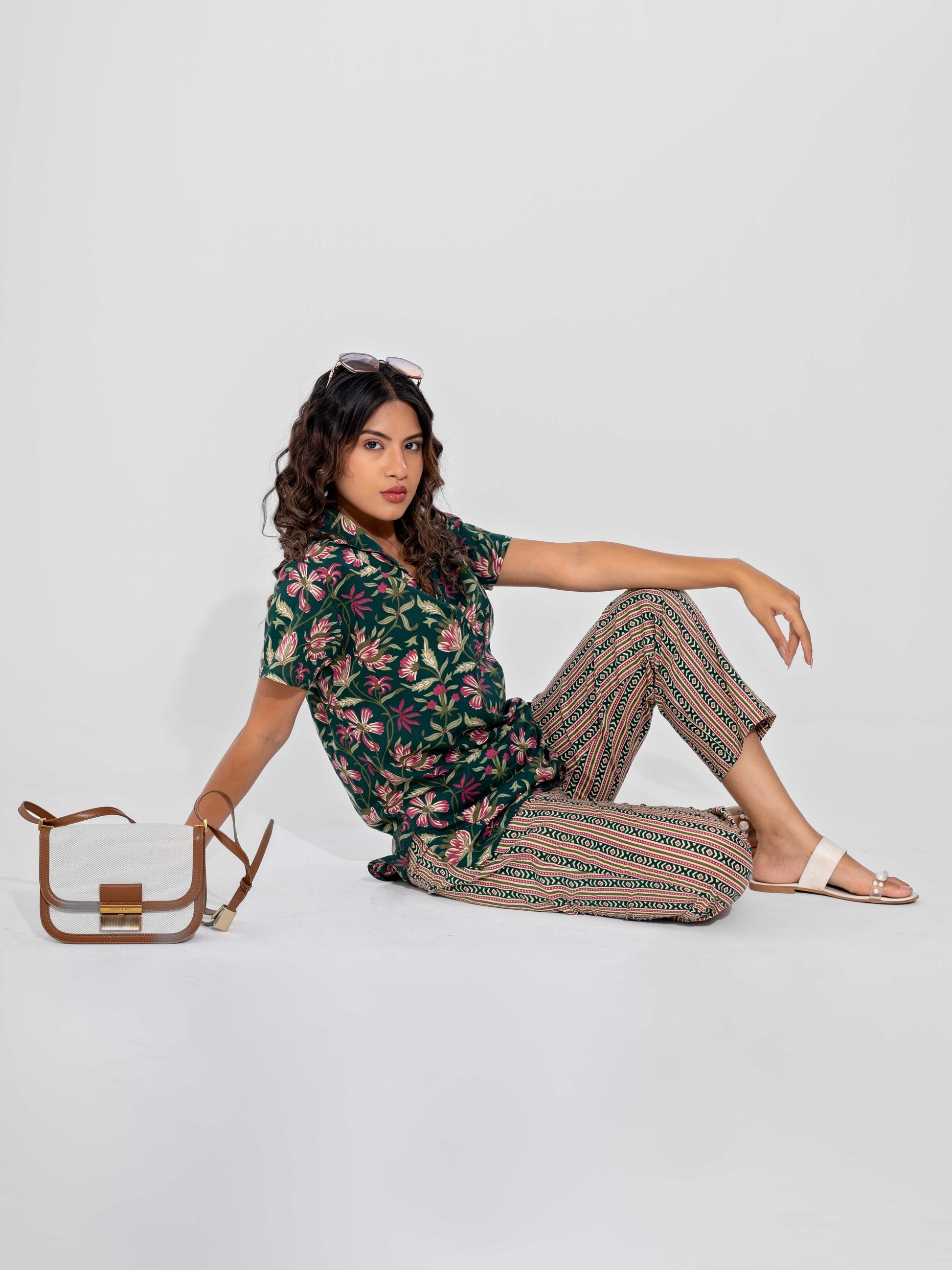 Green Delight Pure Cotton Short Sleeves Collar Co-Ord Set