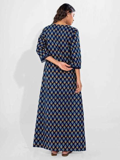 Blue Buti Pure Cotton V Neck Night Maxi