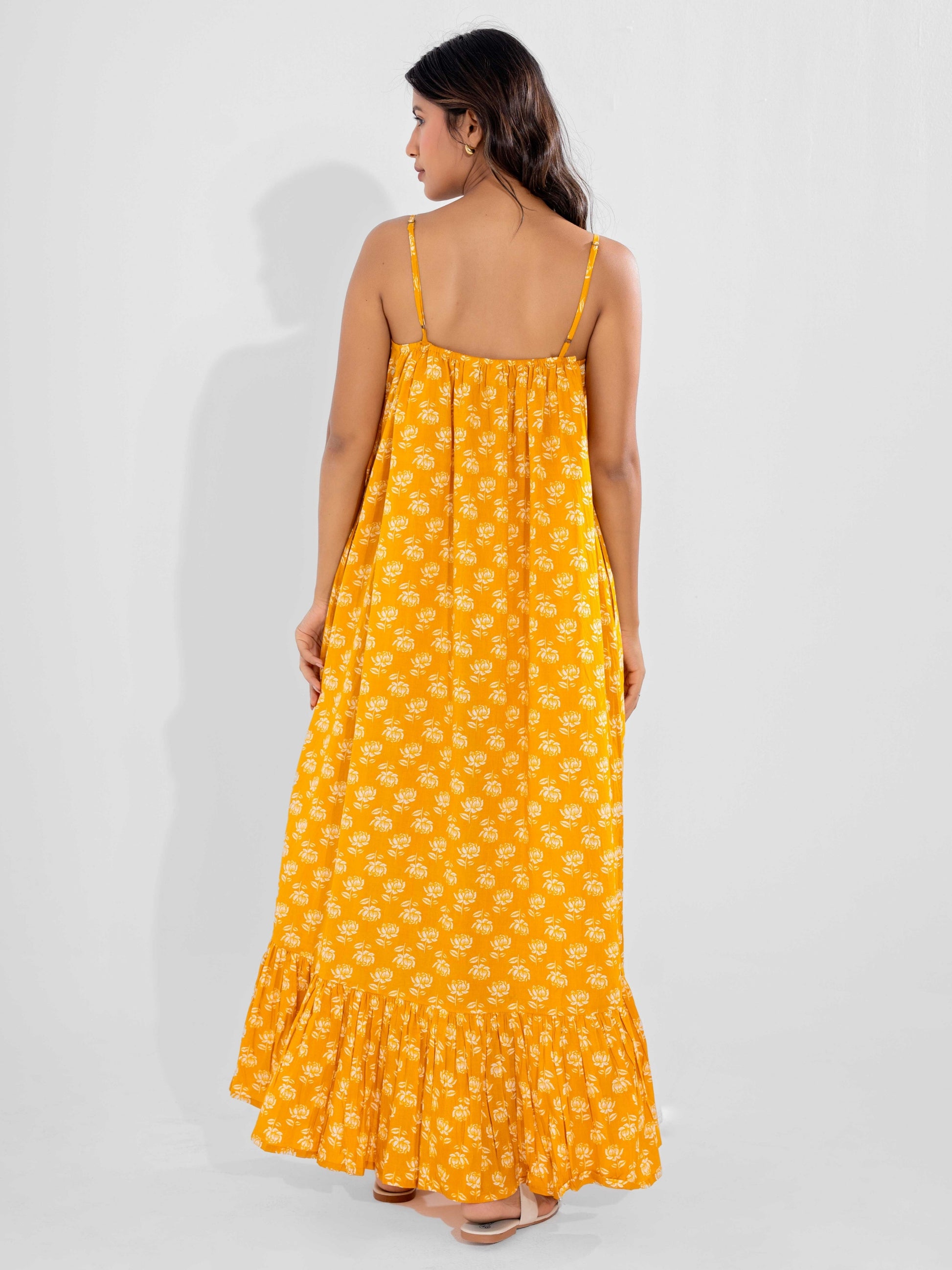 Yellow Fable Pure Cotton Ghera Night Maxi