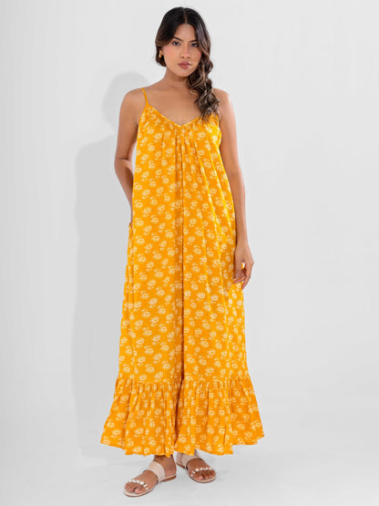 Yellow Fable Pure Cotton Ghera Night Maxi