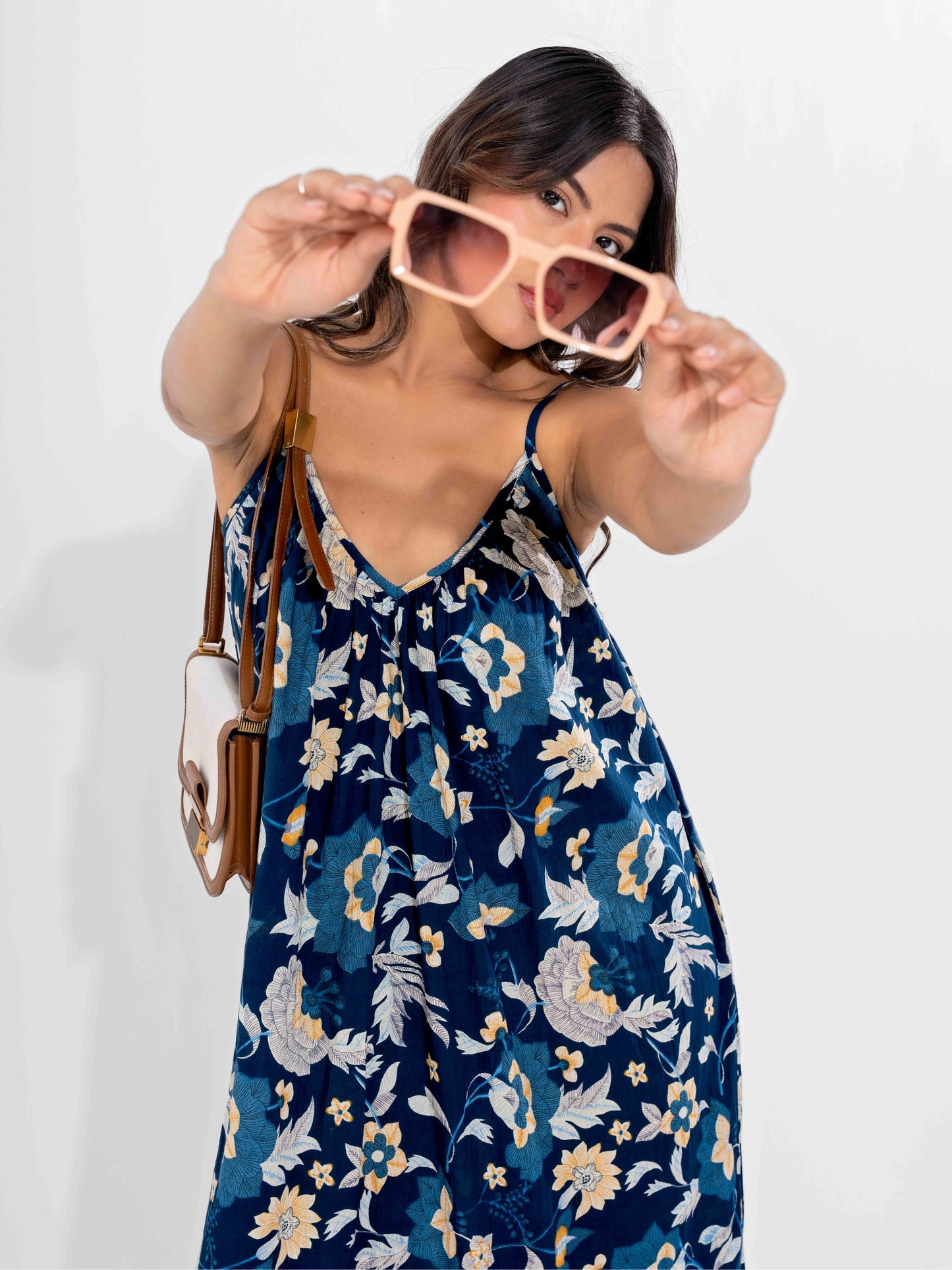 Blue Flowy Pure Cotton Ghera Night Maxi