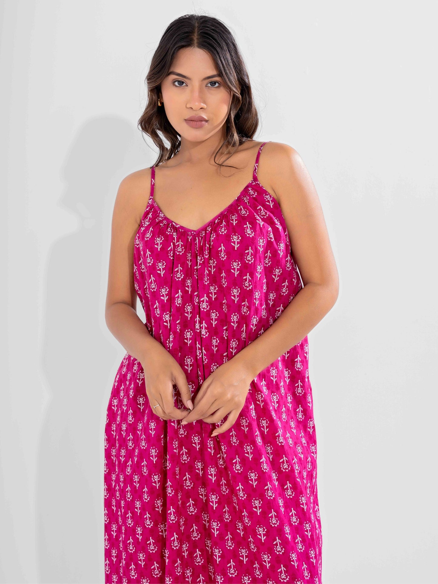 Pink Bohemian Pure Cotton Ghera Night Maxi