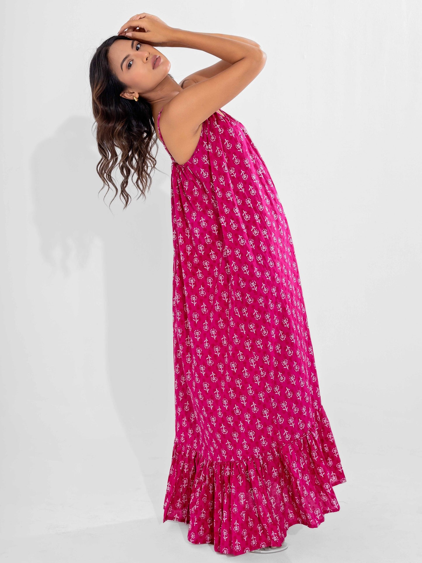 Pink Bohemian Pure Cotton Ghera Night Maxi