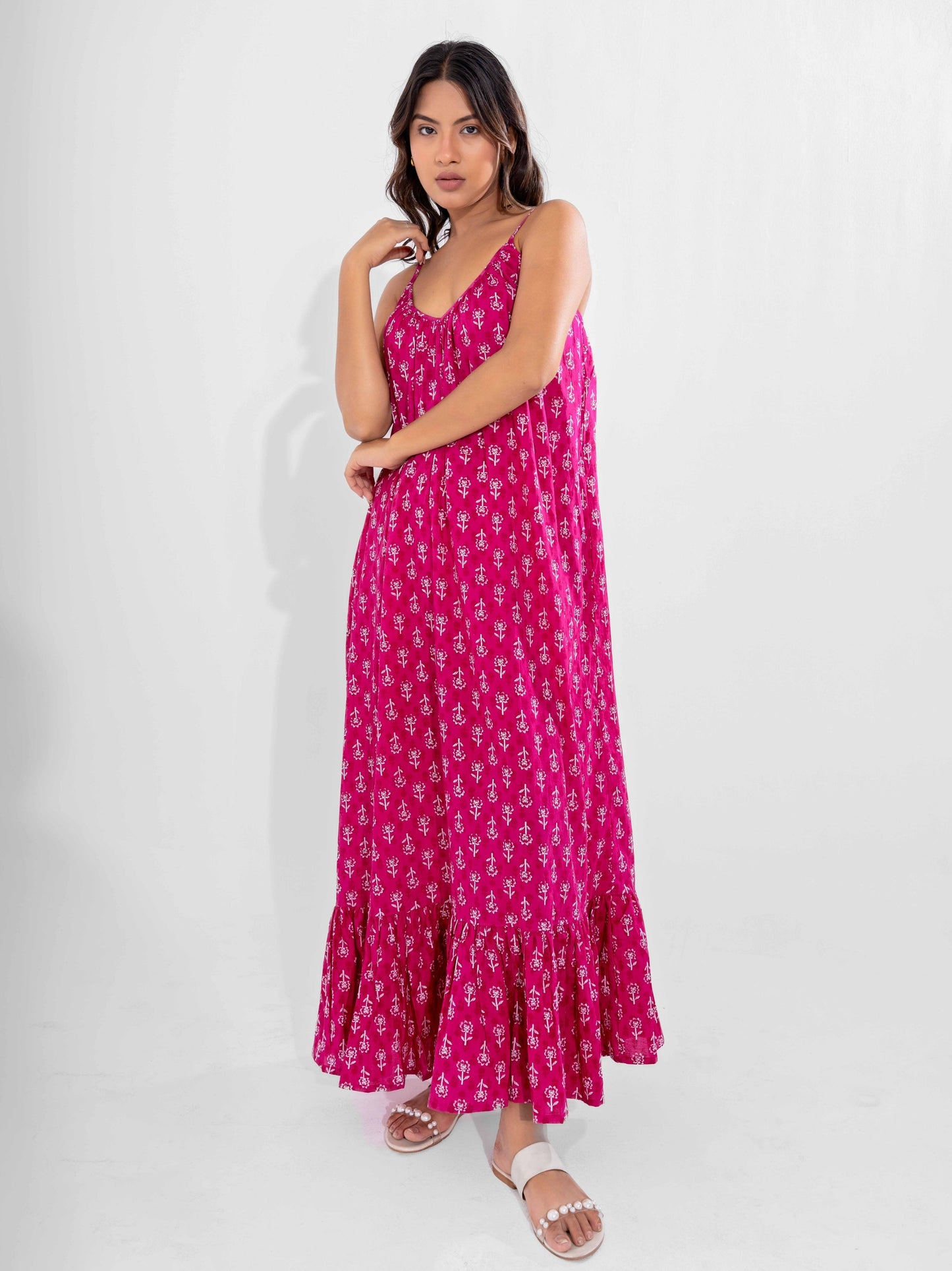 Pink Bohemian Pure Cotton Ghera Night Maxi