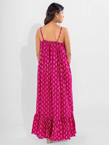 Pink Bohemian Pure Cotton Ghera Night Maxi