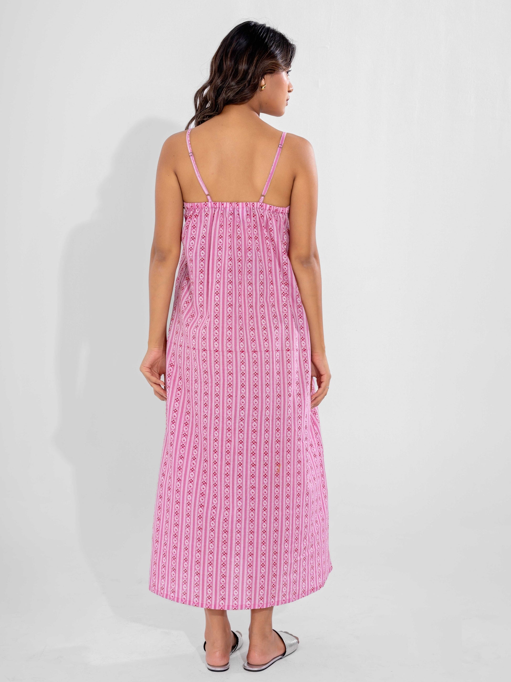 Pink Horizon Pure Cotton V-Neck Night Maxi