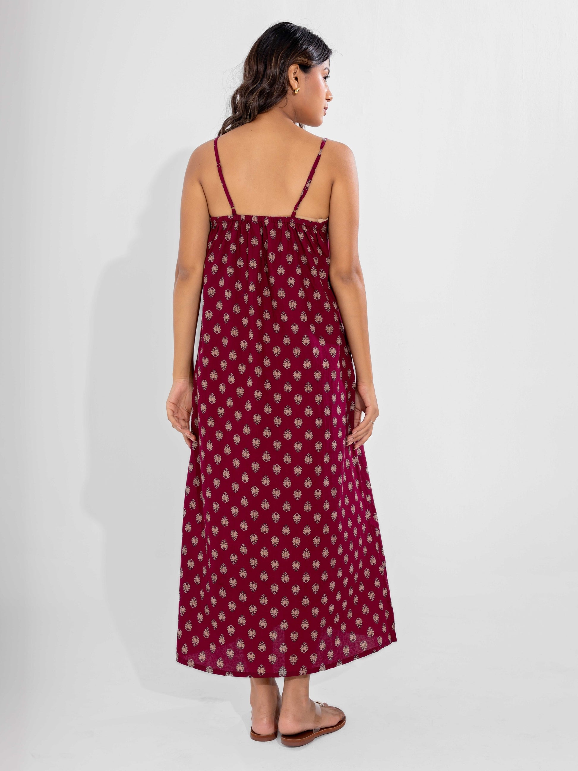 Wine Classic Pure Cotton V-Neck Night Maxi