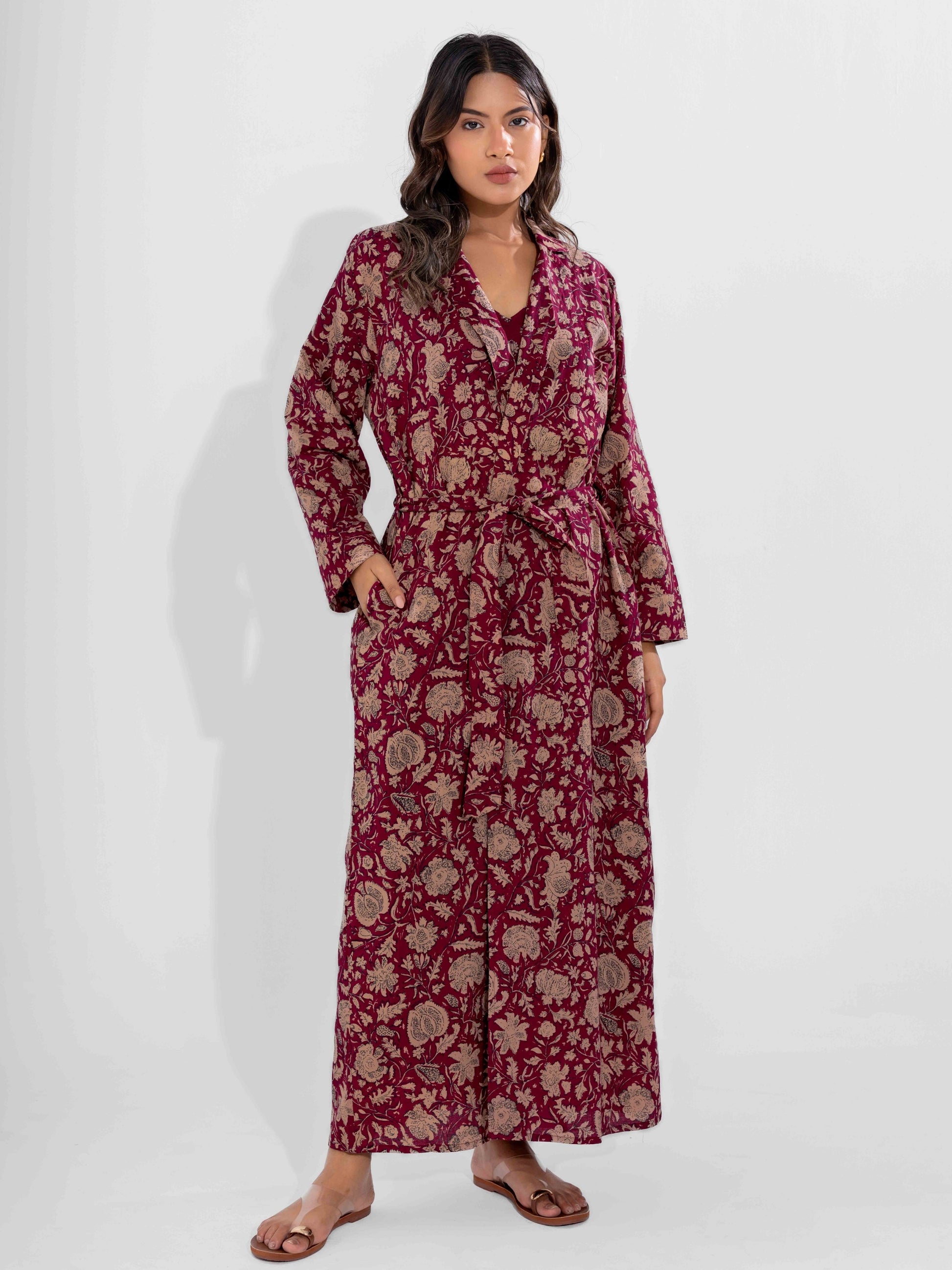 Wine Dust Pure Cotton Collar Robe