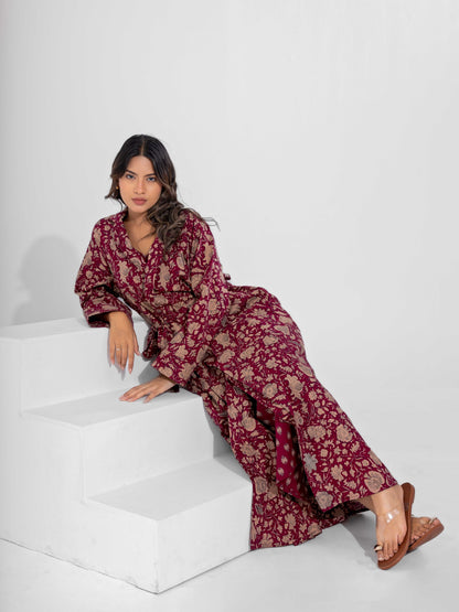 Wine Dust Pure Cotton Collar Robe