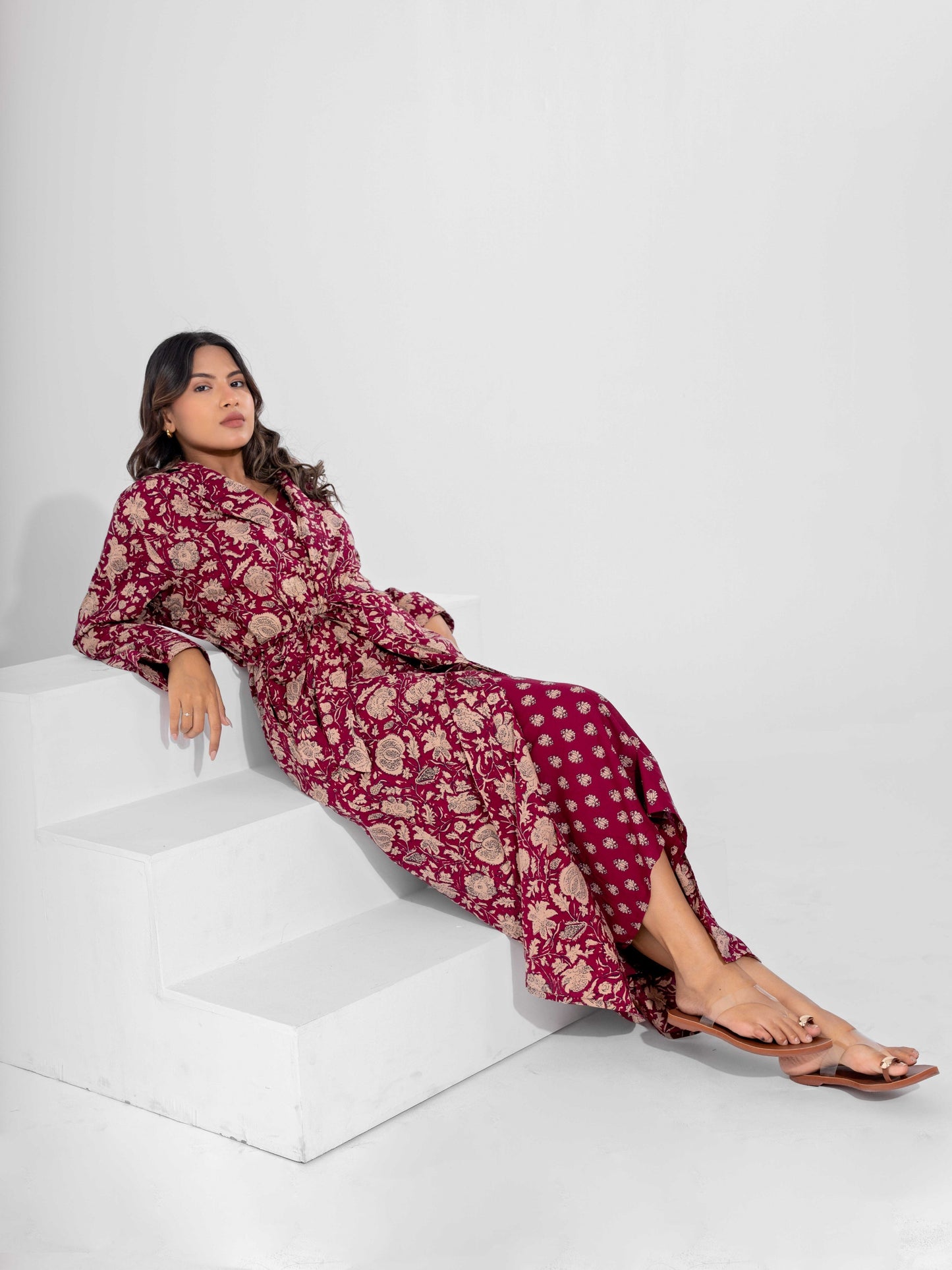 Wine Dust Pure Cotton Collar Robe