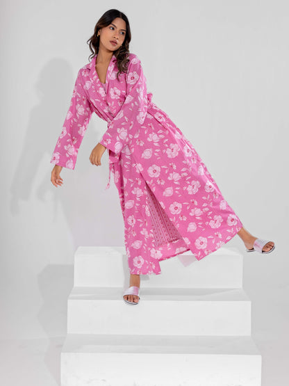 Pink Soft Pure Cotton V-Neck Midi & Shrug