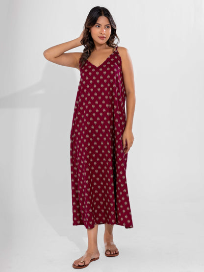 Wine Mocha Pure Cotton V-Neck Midi with Shrug