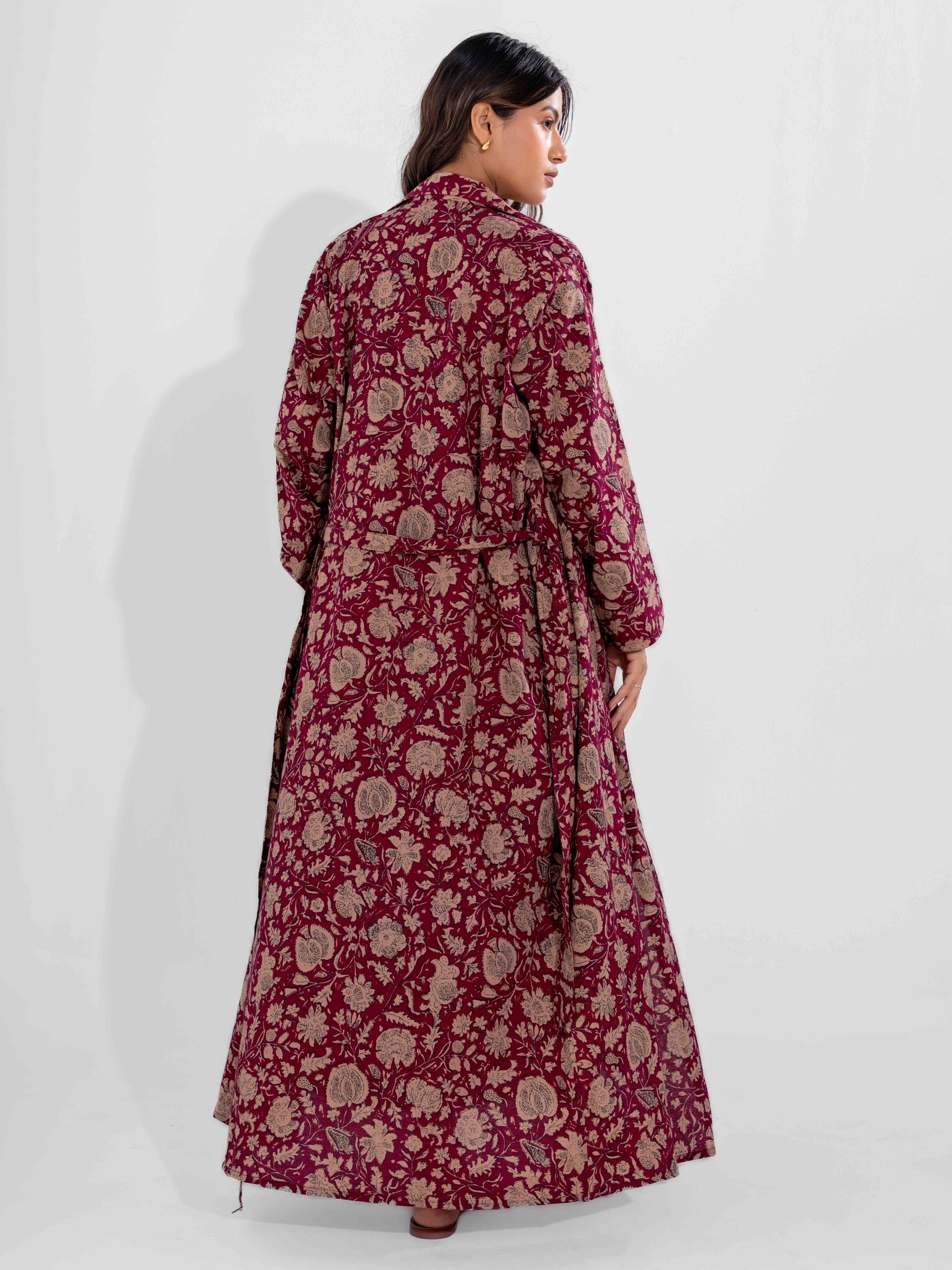 Wine Mocha Pure Cotton V-Neck Midi with Shrug