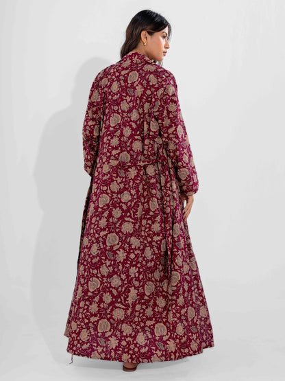 Wine Mocha Pure Cotton V-Neck Midi with Shrug