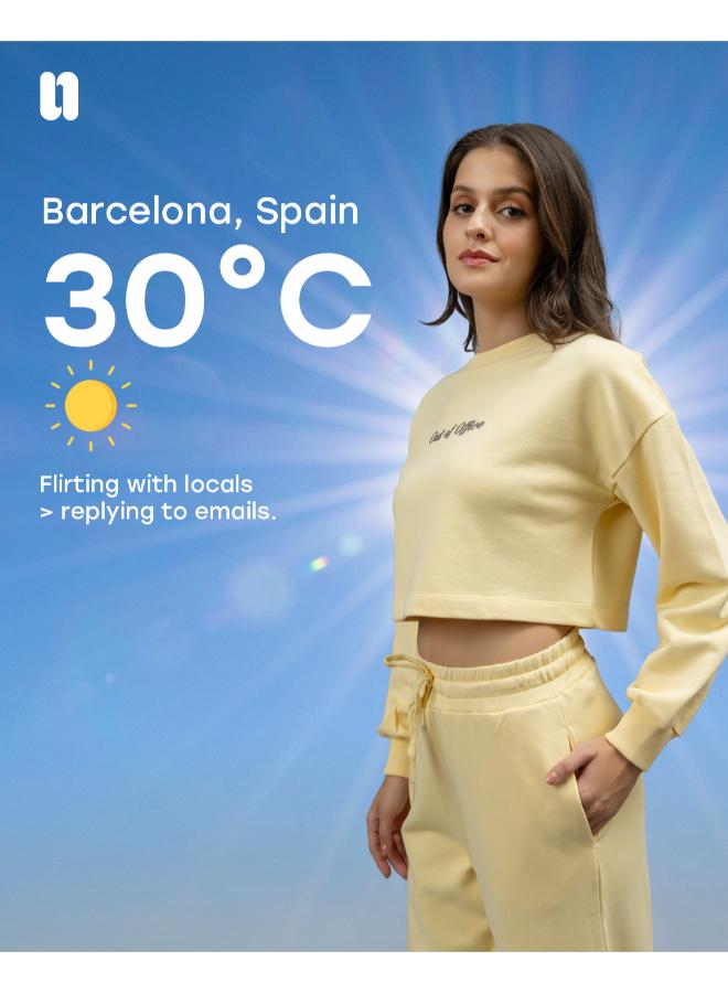 'Out Of Office' Yellow Terry Cropped Sweatshirt