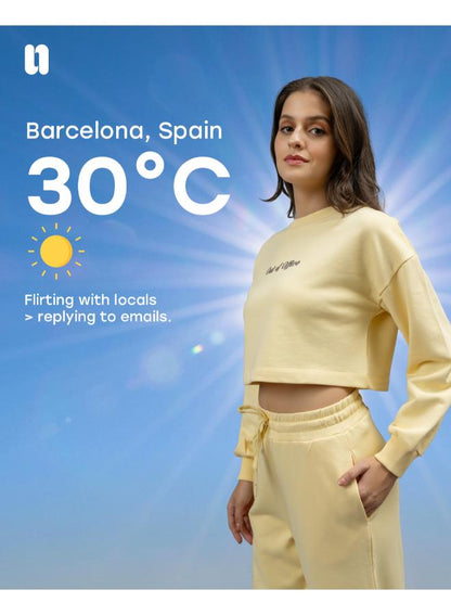 'Out Of Office' Yellow Terry Cropped Sweatshirt