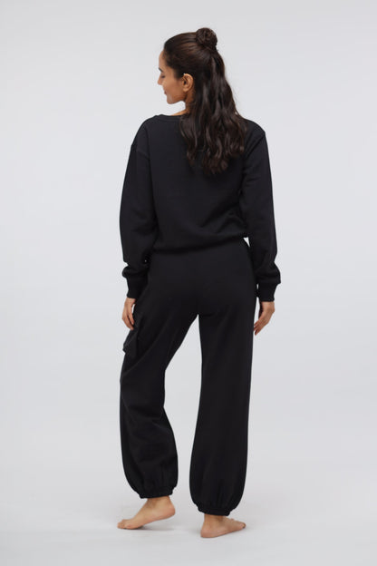 Jet Black Terry Jogger Set