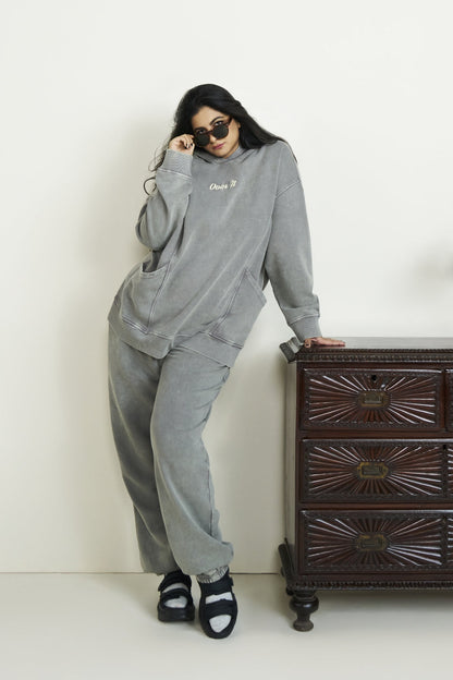 'Over It' Grey Acid Wash Terry Oversized Co-ord Set