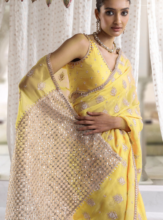 Savani Organza Yellow Saree