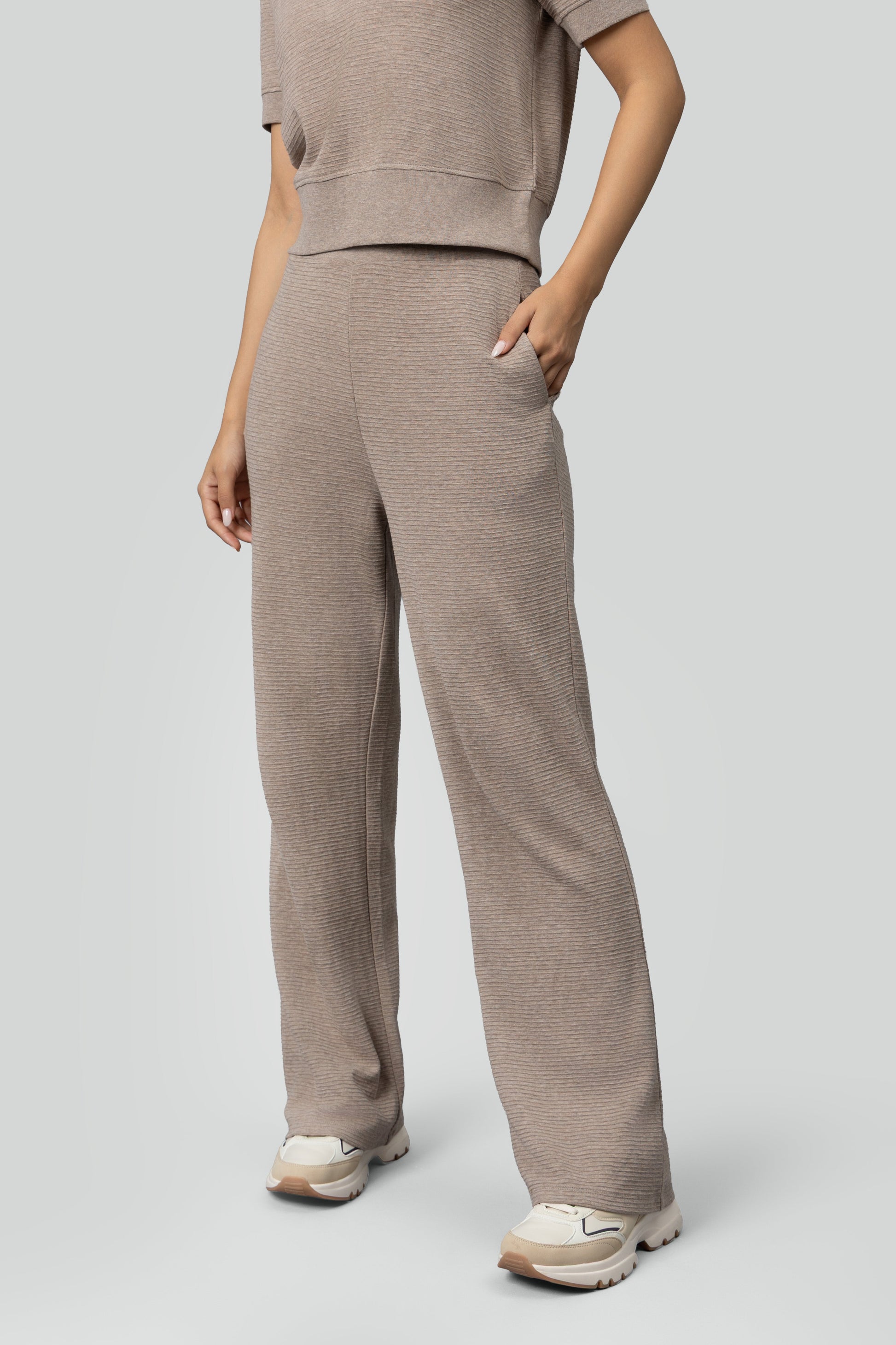 Beige Ottoman Rib Polo Set