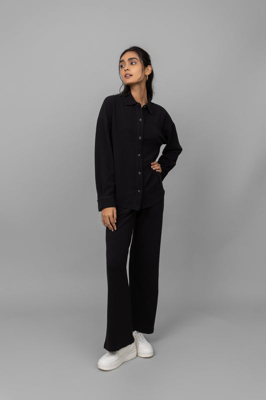 Black Mini Waffle Pajama Set