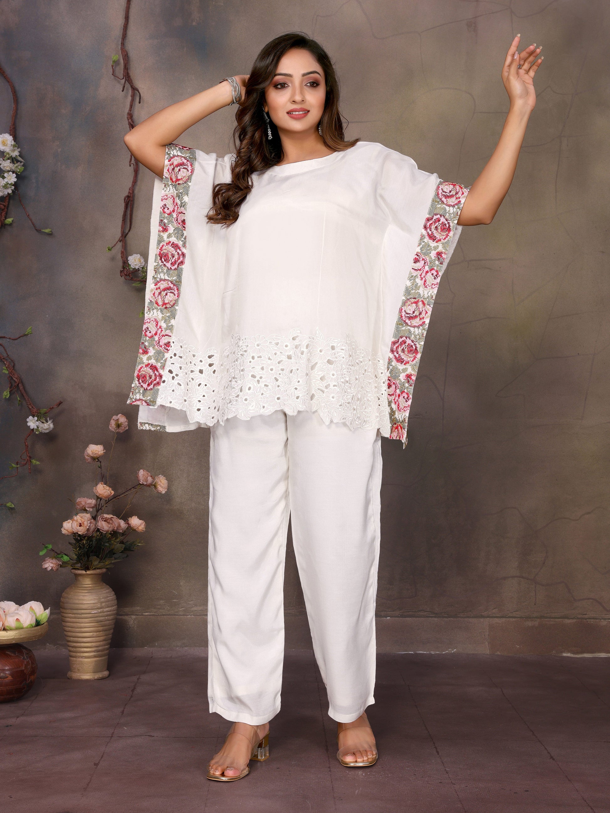 Ivory Bloom Kaftan Set