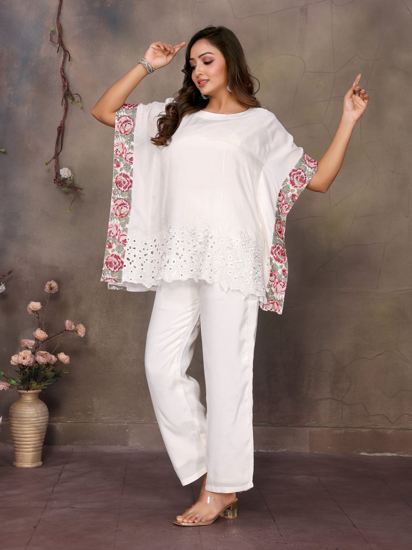 Ivory Bloom Kaftan Set