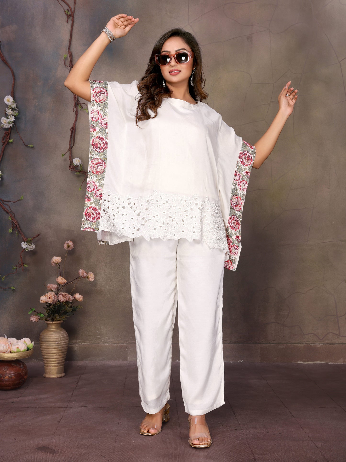 Ivory Bloom Kaftan Set