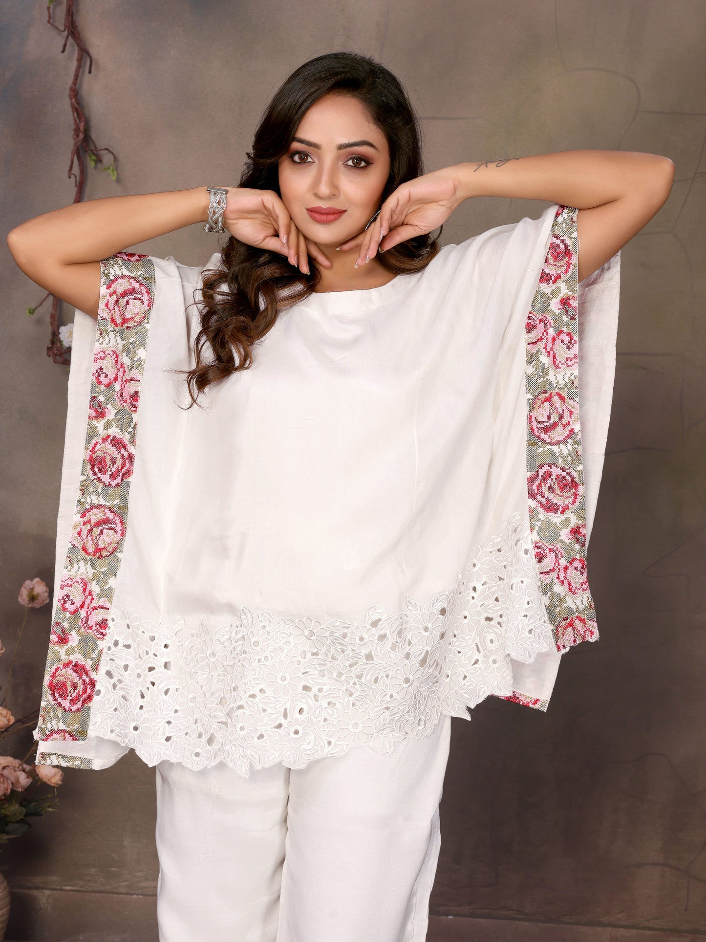 Ivory Bloom Kaftan Set