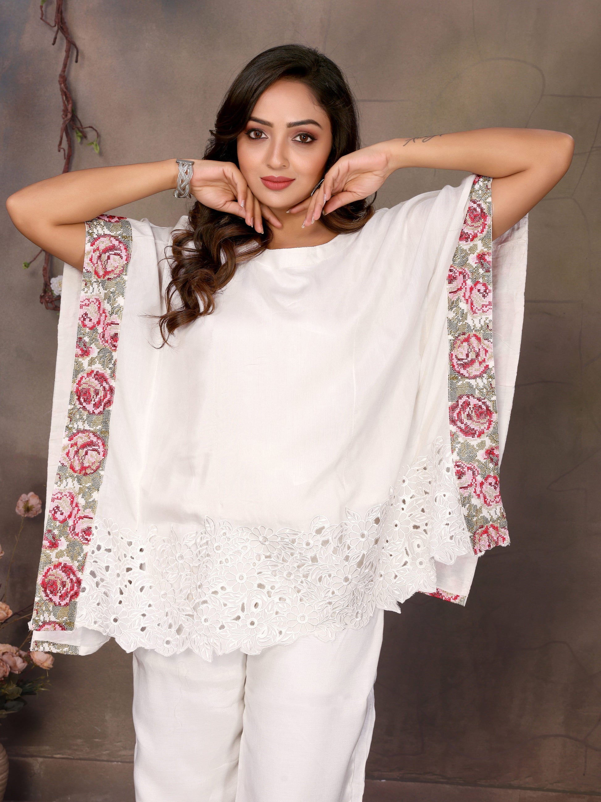 Ivory Bloom Kaftan Set