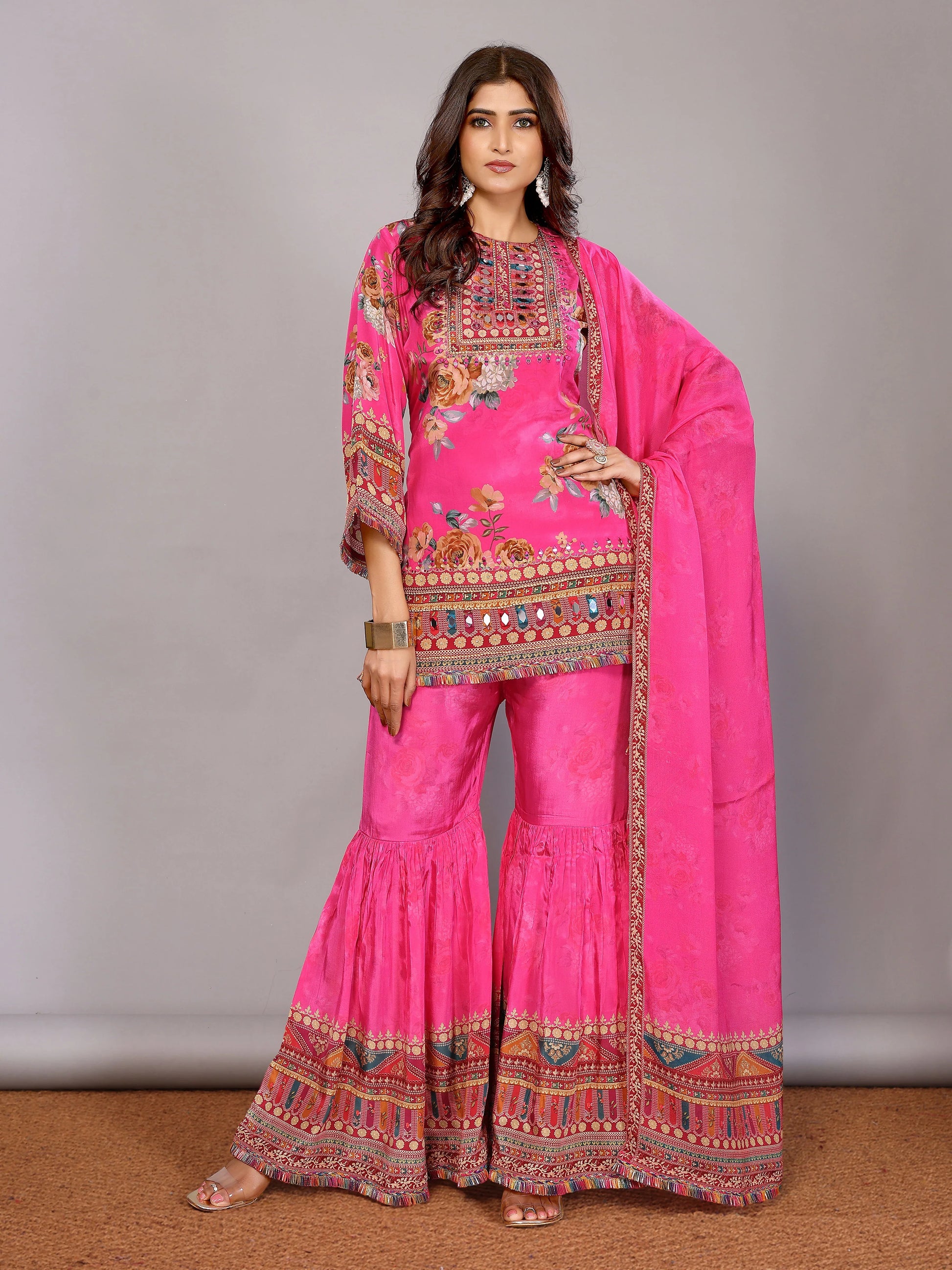 Fuchsia Hot Pink Sharara Set