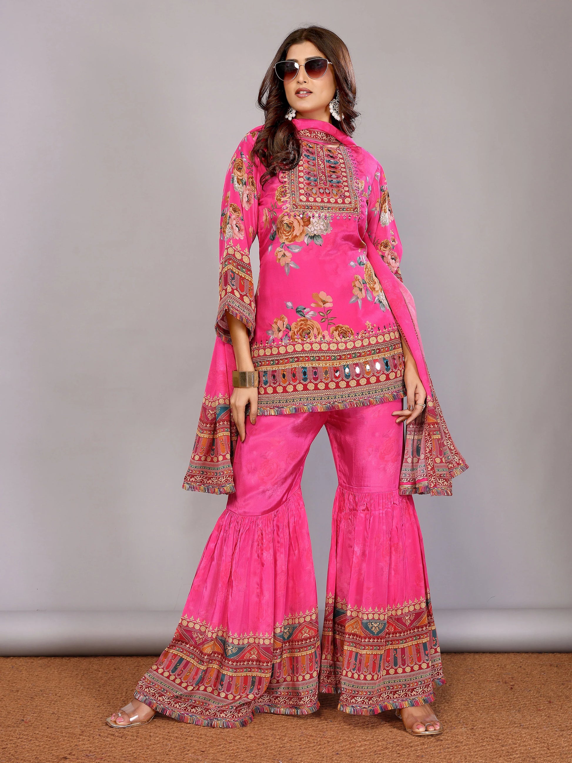 Fuchsia Hot Pink Sharara Set