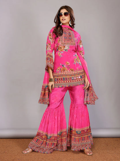 Fuchsia Hot Pink Sharara Set