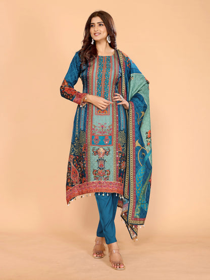 Teal Royale Printed Suit Set