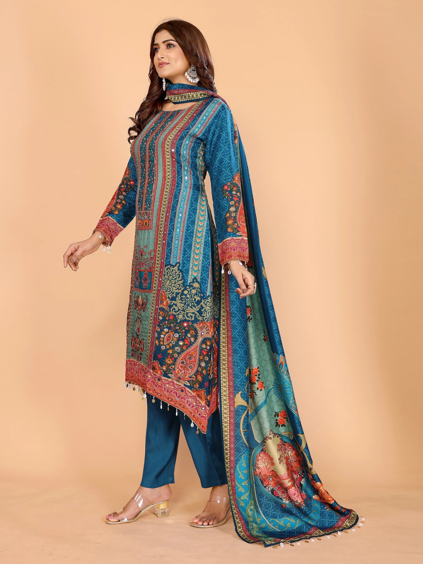 Teal Royale Printed Suit Set