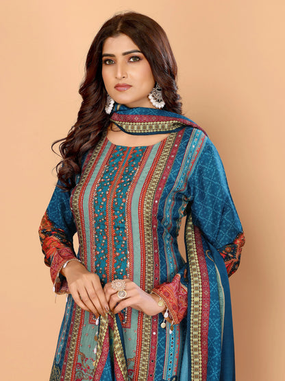 Teal Royale Printed Suit Set