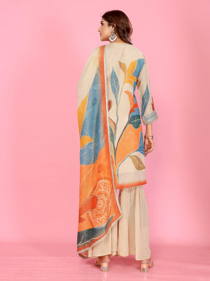 Sunset Bloom Crushed Sharara Set Embroidery