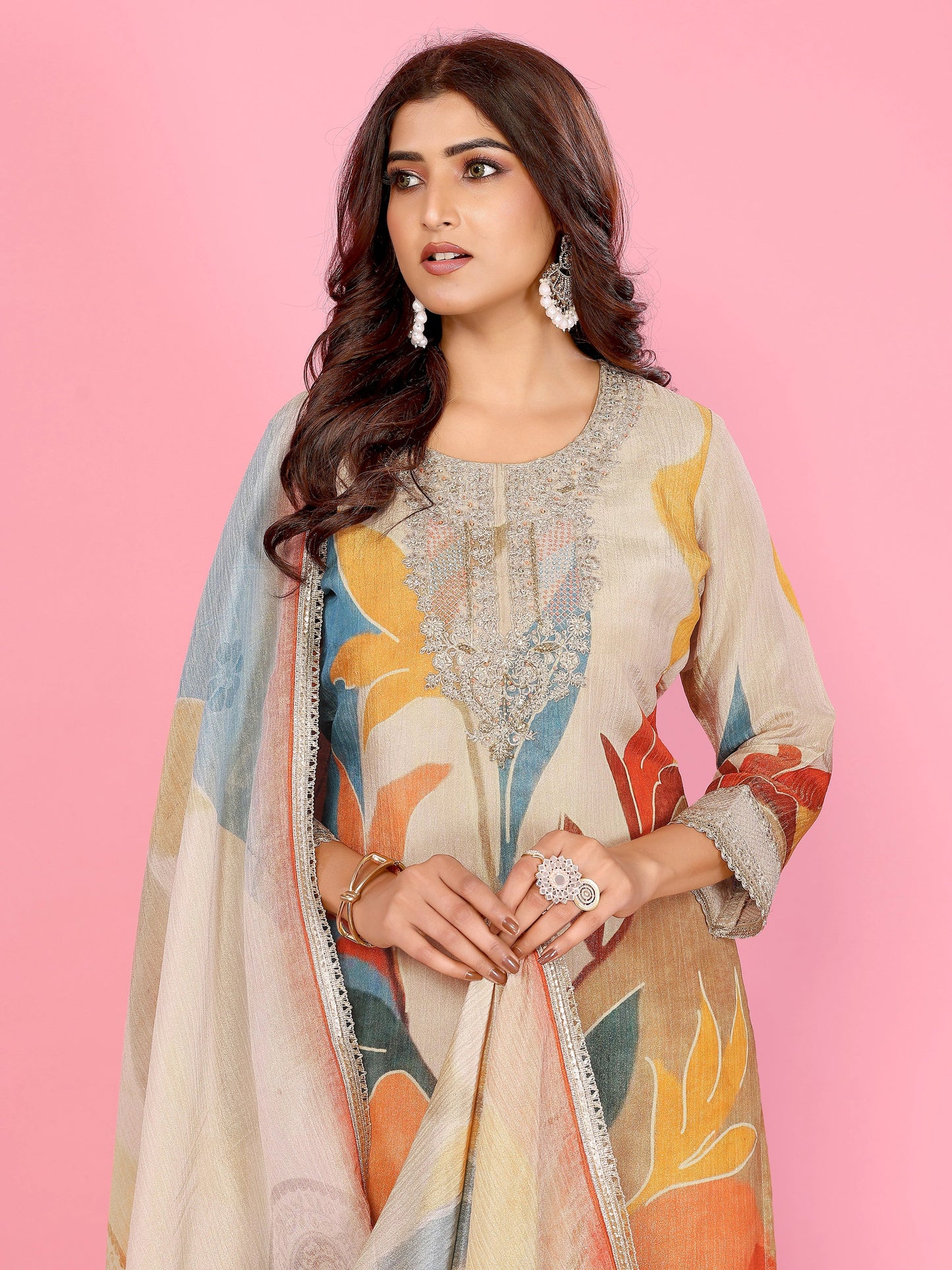 Sunset Bloom Crushed Sharara Set Embroidery