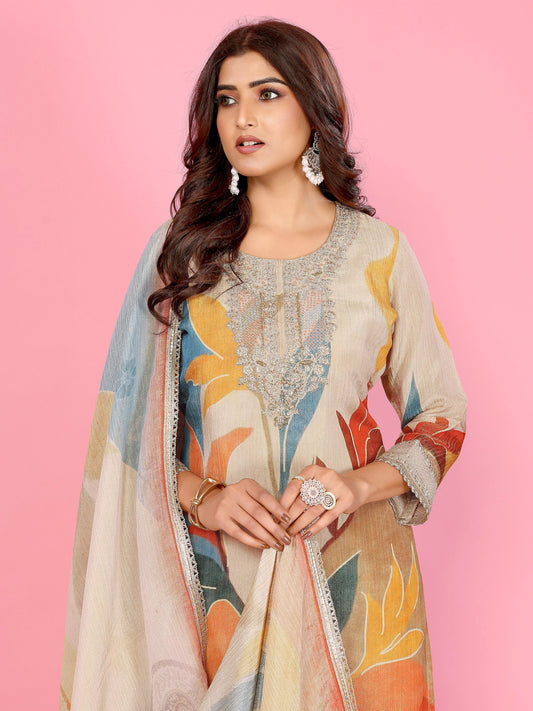 Sunset Bloom Crushed Sharara Set Embroidery