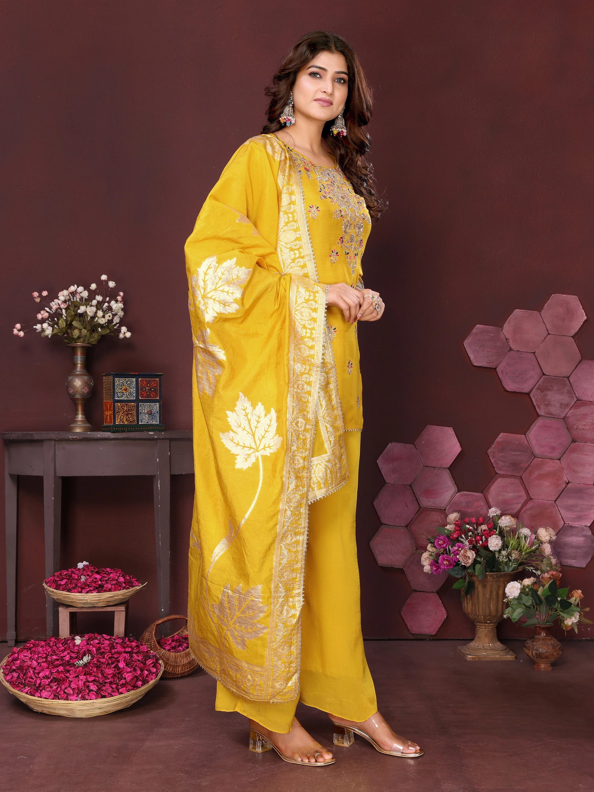 Marigold Majesty Short Dress and Dupatta Set